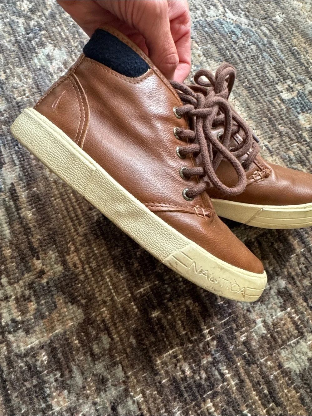 Nautica Boys Breakwater Tumbled Chukka Boot in Carmel Brown Faux Leather